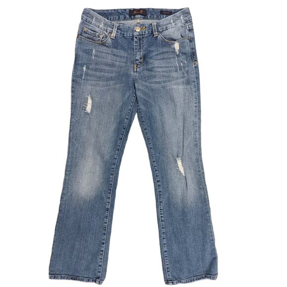 Seven7 Bootcut Jeans Women Size‎ 8 Inseam 30" Mid-Rise Blue Distressed Whiskers - Picture 1 of 12